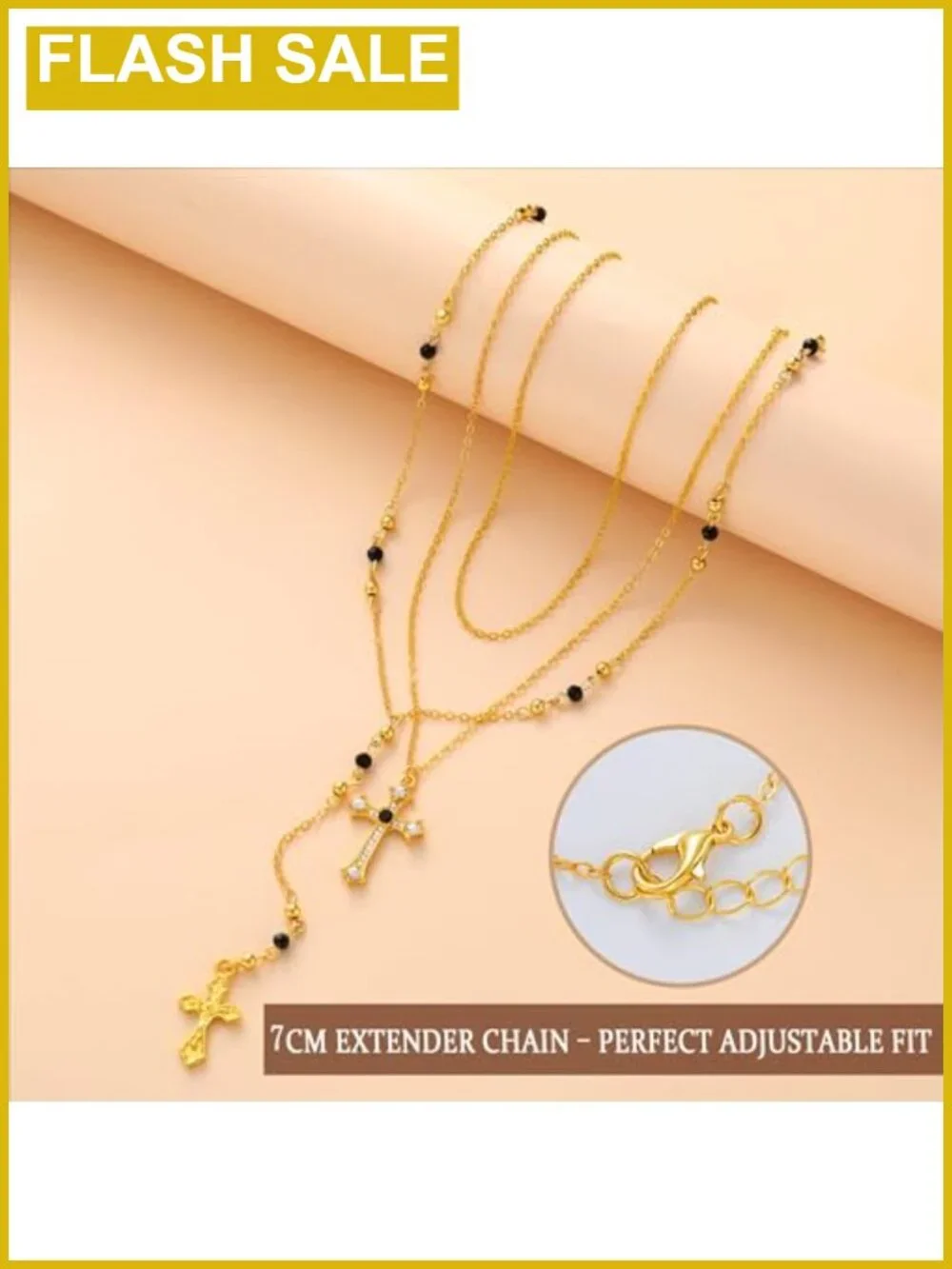 Layered Gold Cross Necklaces for Women Trendy Bohemian Pearl Y Long Pendant Set